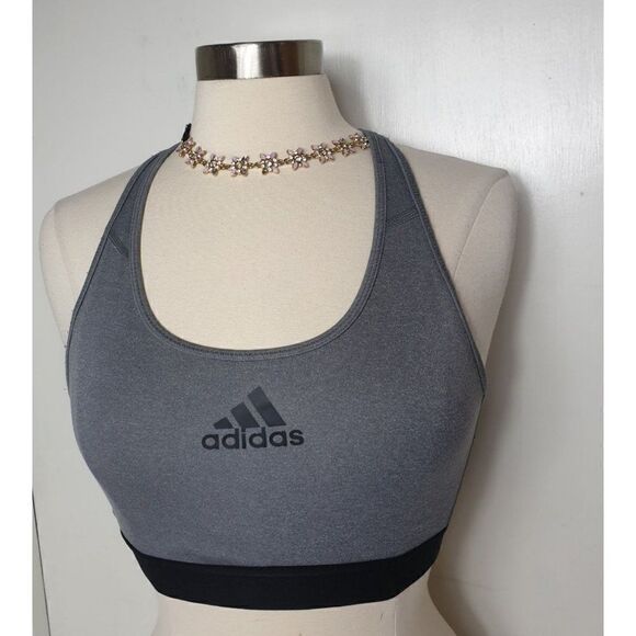 Adidas Sports Bra Medium Don't Rest Alphaskin Mid Racerback Logo Grey Black - Picture 8 of 8